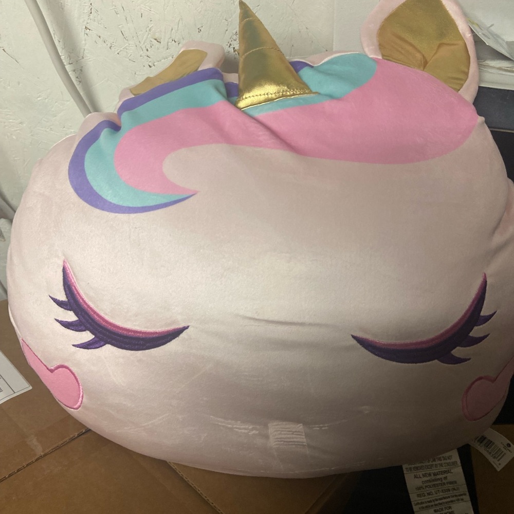 Unicorn Squishy Large Plush Pillow with Gold Horn